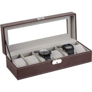 Watch Box, 6 Slots Leather Watch Display Case Organizer Jewelry Storage for Men